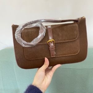 A niche design retro one shoulder portable horse hair underarm bag